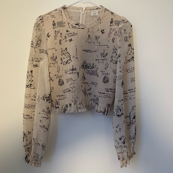 Aritzia wilfred tempest blouse Nature Illustrated Smocked Crop Top - Picture 9 of 9